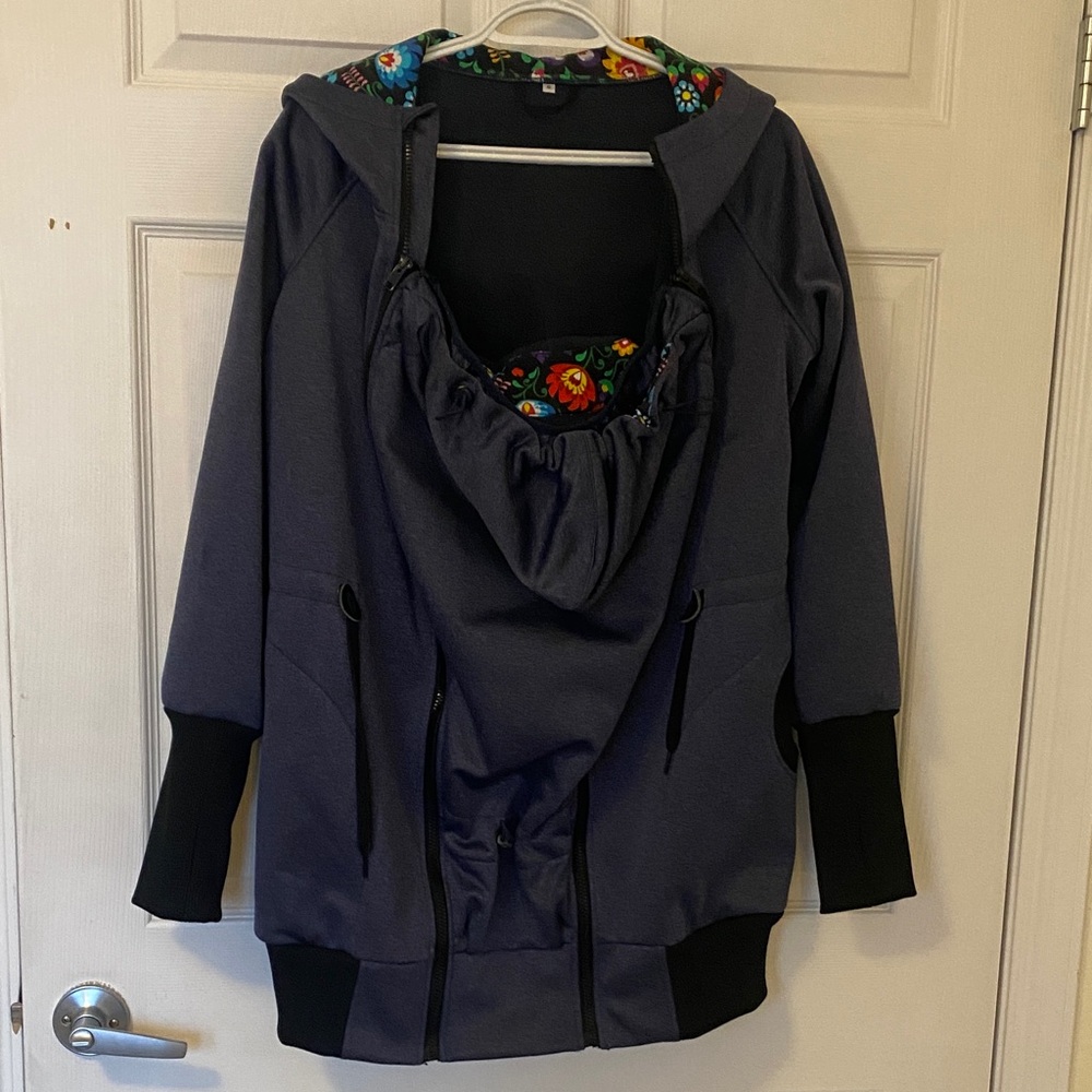 Babywearing soft shell with Floral Lining, perfect for shoulder season